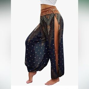Harem boho pants with side slit, size XL